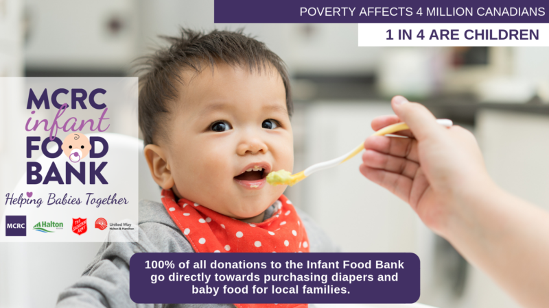 infant food bank donation call out image, Cute baby eating pureed food. 