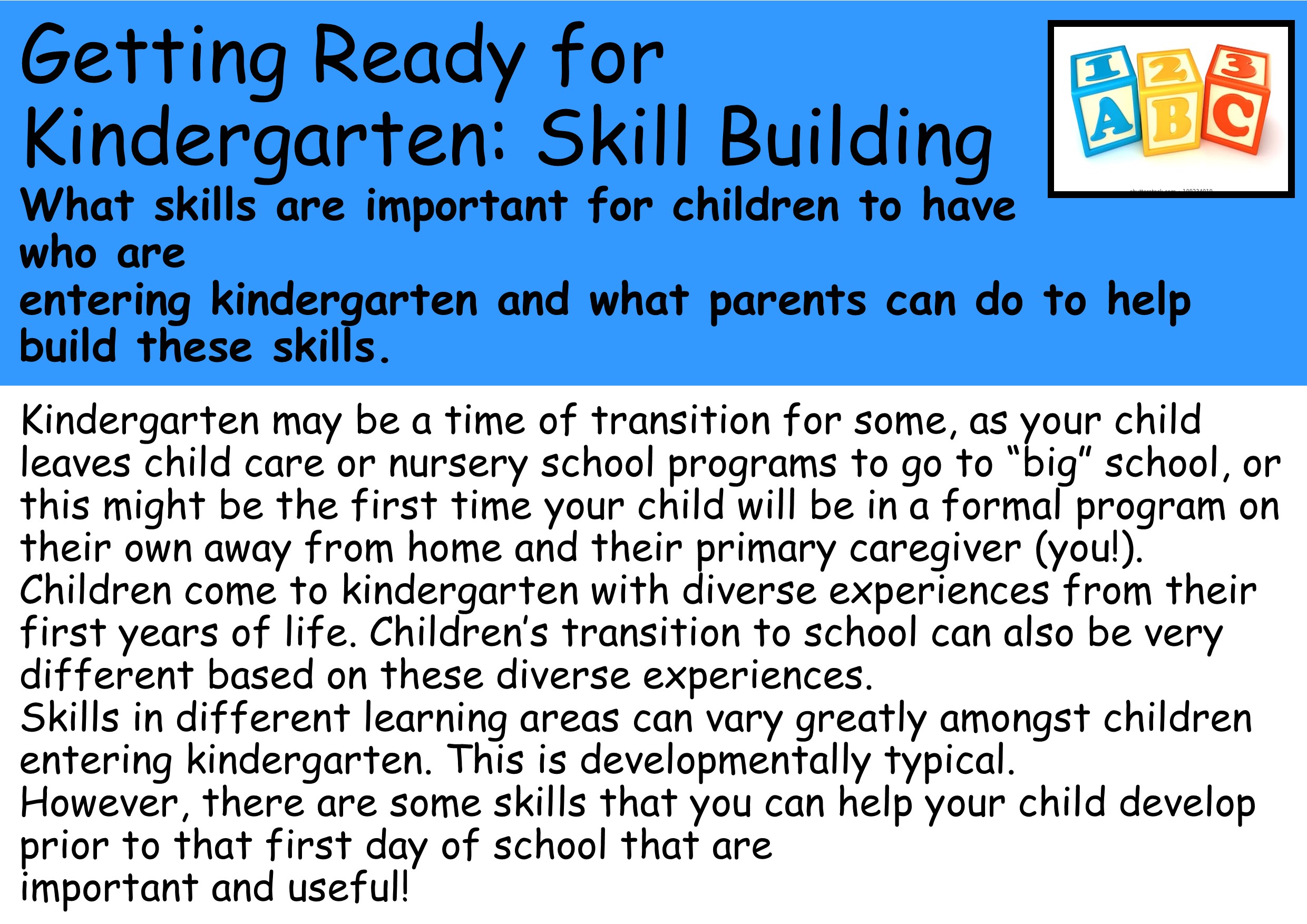 Getting ready for Kindergarten: Skills building 
