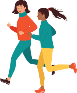 illustration of 2 women running together