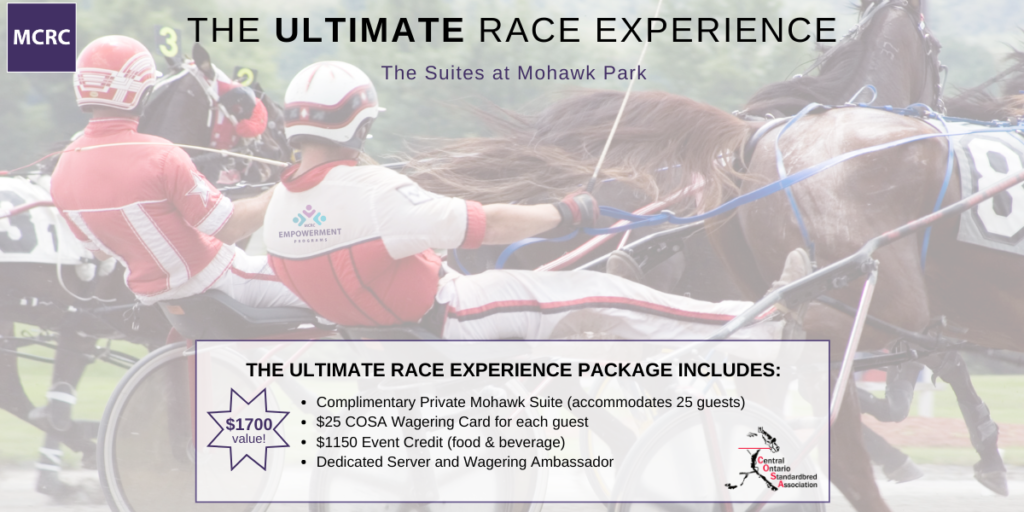Image of horse racing with Ultimate Race Experience at Mohawk prize information