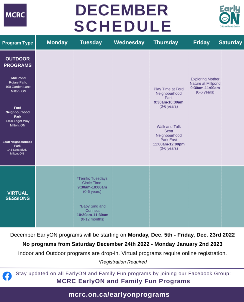 EarlyOn December Schedule Page 2