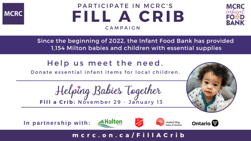 MCRC's Fill a Crib campaign image with photo of a baby,