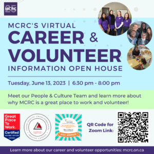 MCRC's virtual career and volunteer information open house flyer