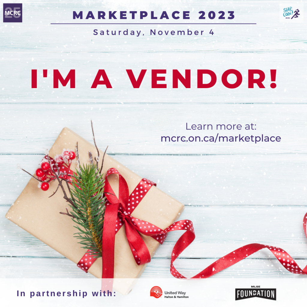 A gift wrapped in craft paper with red ribbon and evergreen accents. Text reads: I'm a Vendor