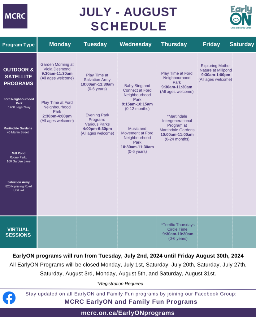 EarlyOn July-August Schedule Page 2