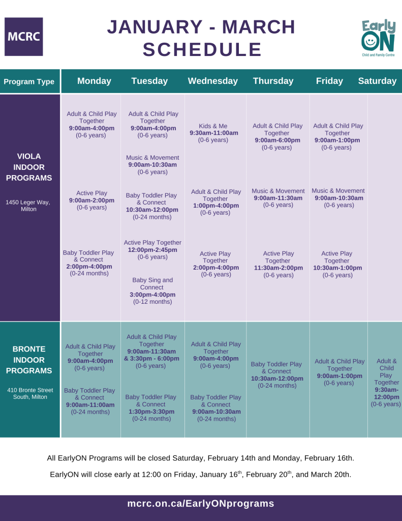 EarlyOn Jan-March Schedule page 1