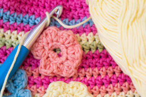 crochet hook and yarn