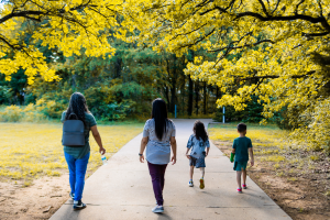 a family walking in the park