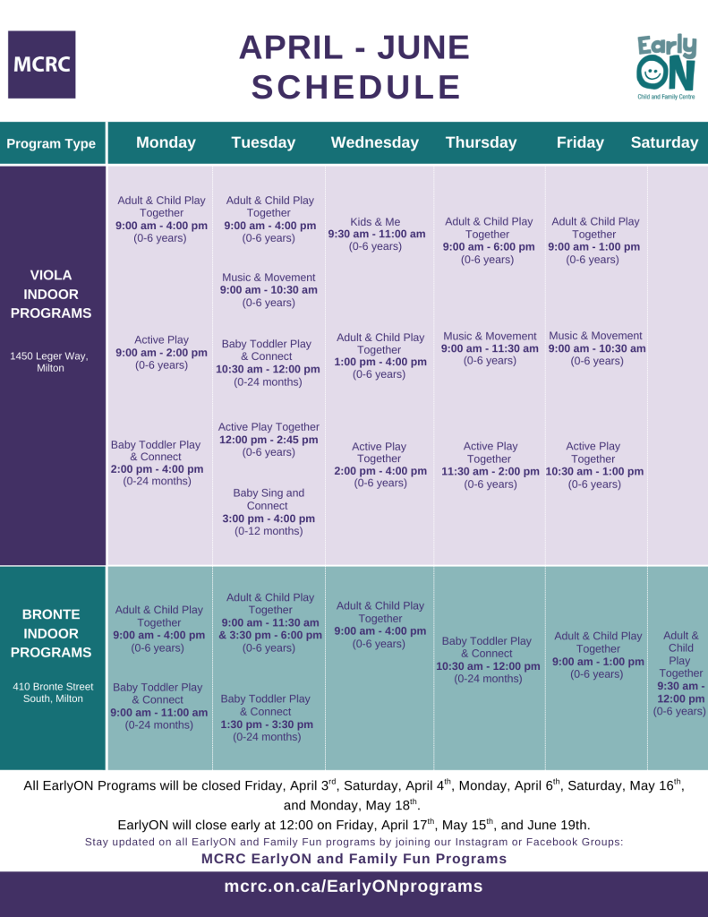 EarlyOn April - June Schedule page 1