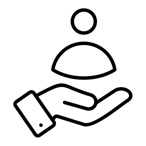 icon of a hand extended, holding a person 