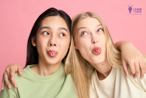 two girls making silly faces