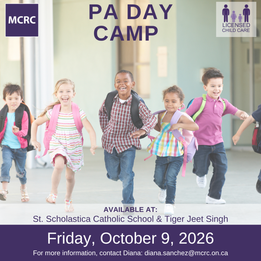 school kids with backpacks running towards the camera with information about PA Day camp on OCtober 9