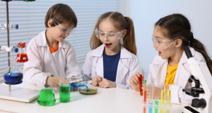 children doing a science experiment